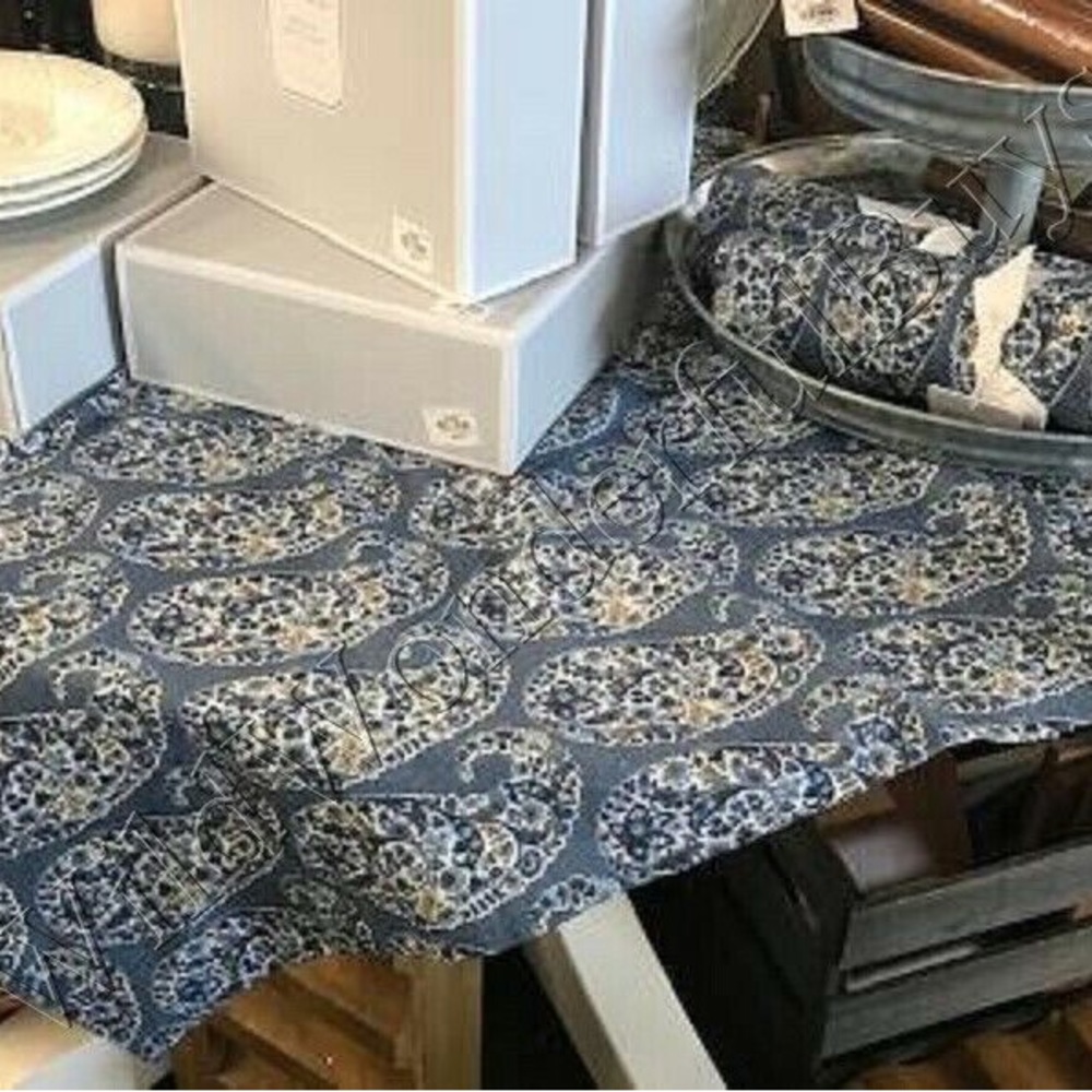 New Pottery Barn Carolina Blue Paisley Line Table Throw, 50”